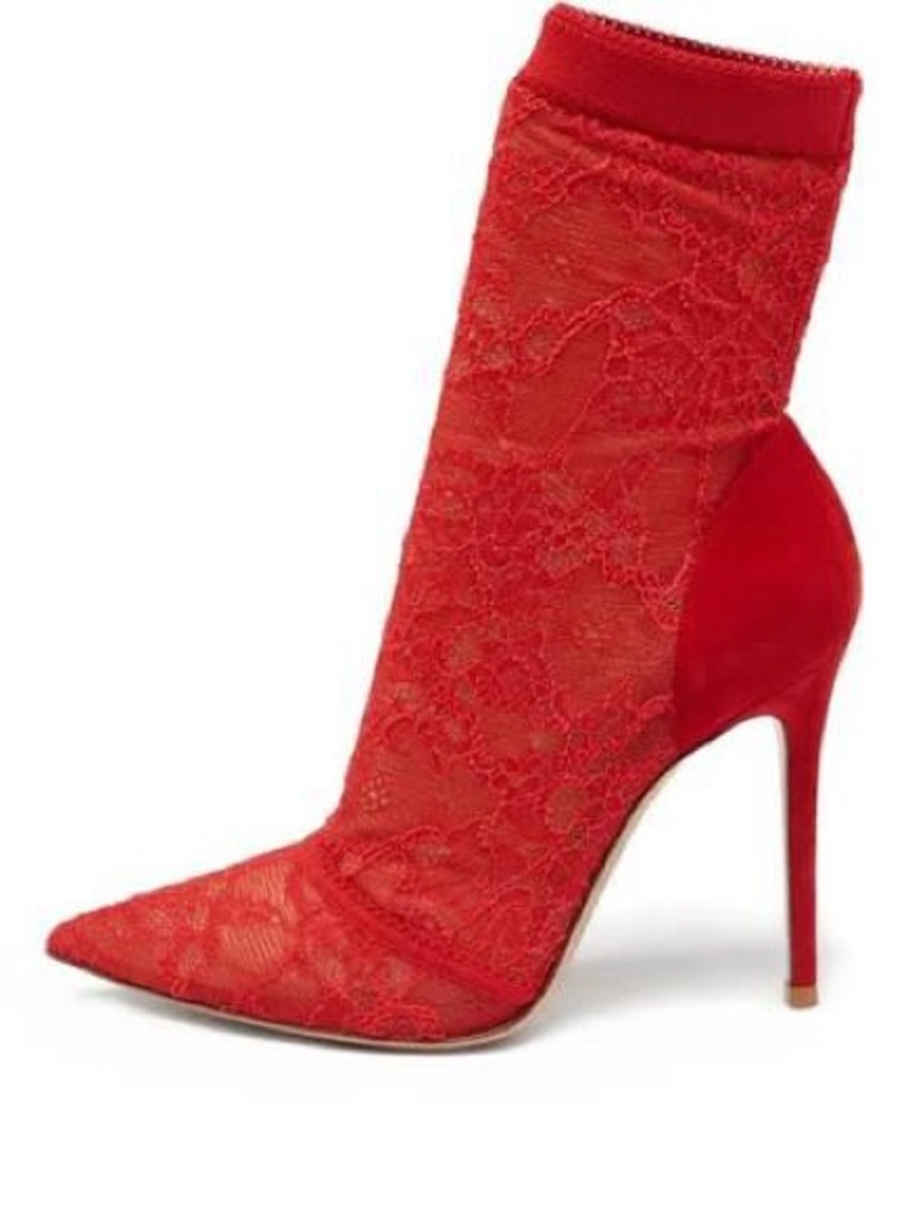 Gianvito Rossi Red Lace Pointed Toe Stiletto Sock Dress Boot